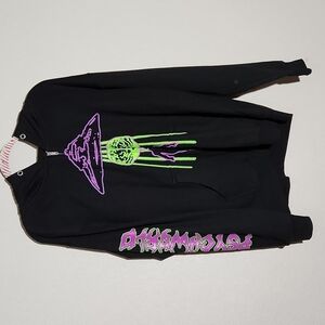 Psychworld UFO Hoodie Mens Size L Jacket NO Hood String Black Green